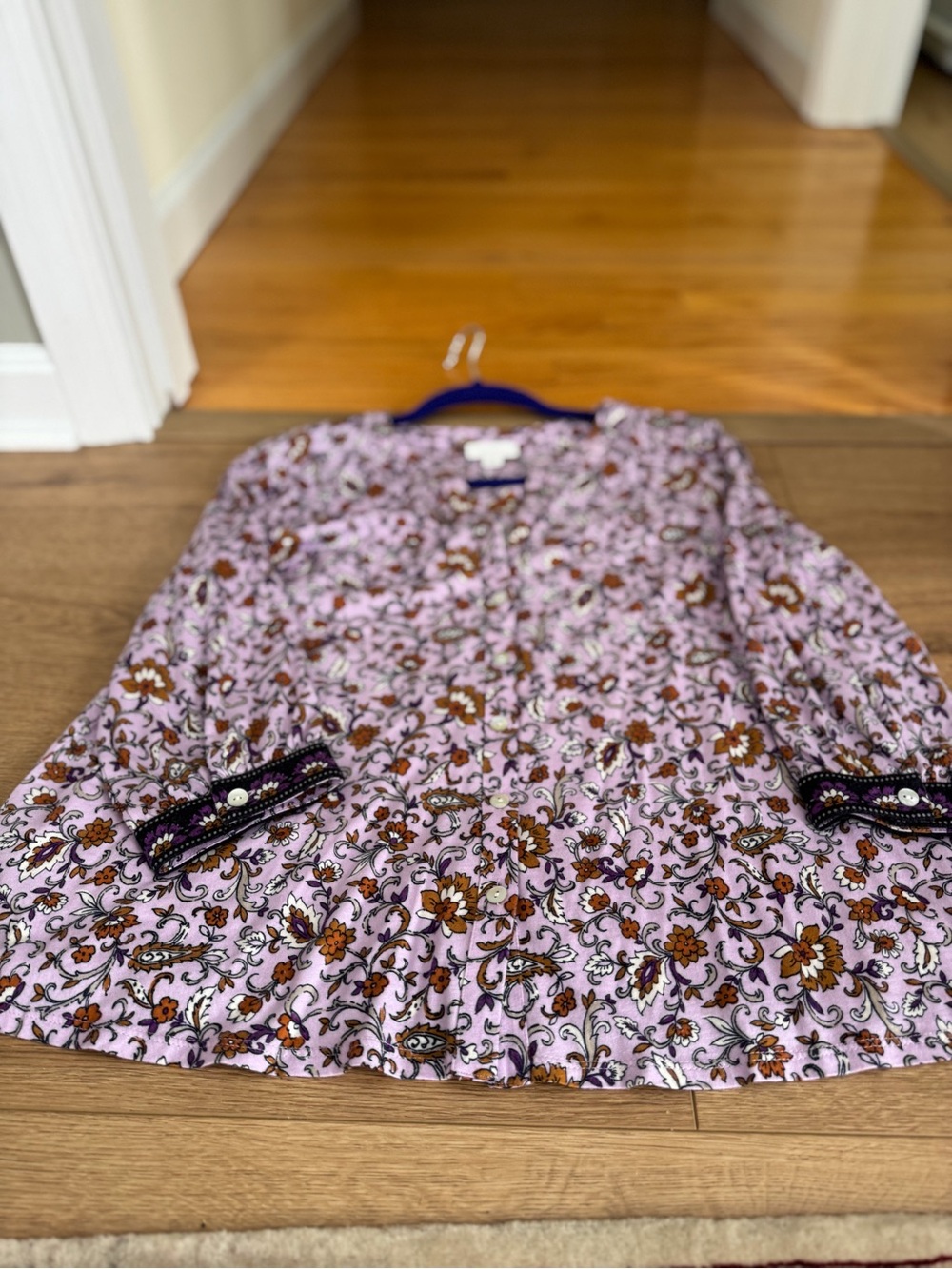 J. Jill Lavender and Orange Floral Button Front Blouse